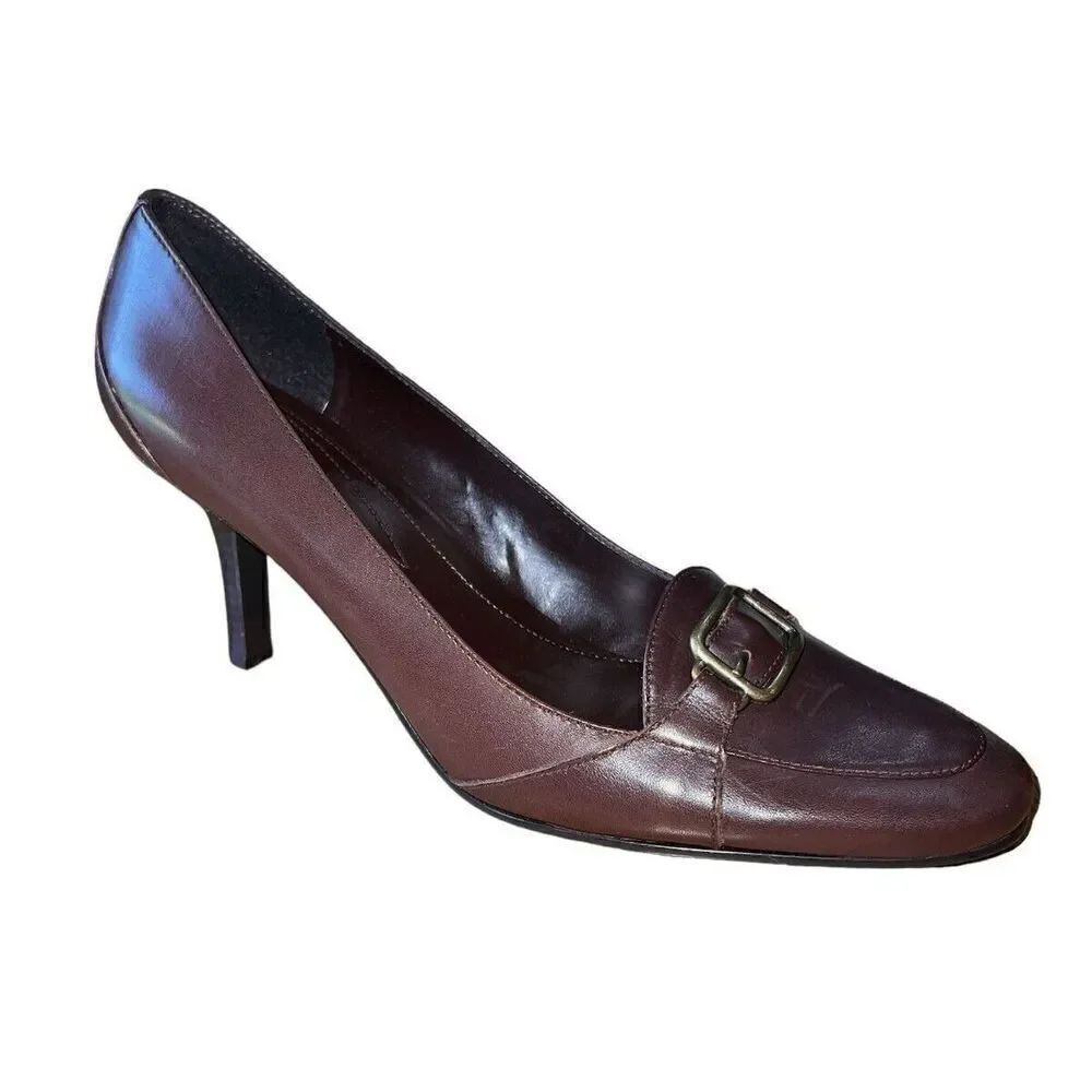 Bandolino Brown Leather Loafer Style Round Toe Heel Womens Size 10